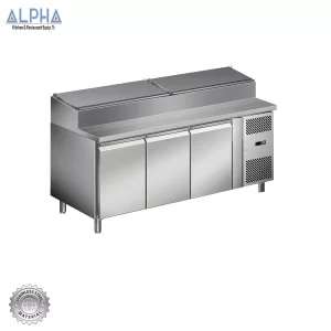 Stainless Steel Salad Chiller | Pizza Preparation Counter  3 Door | Salad Fridge | salad bar display