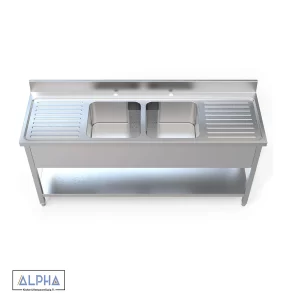 Double Bowl Sink with 2 drainer 200cm | wash basin | restaurant kitchen equipment
