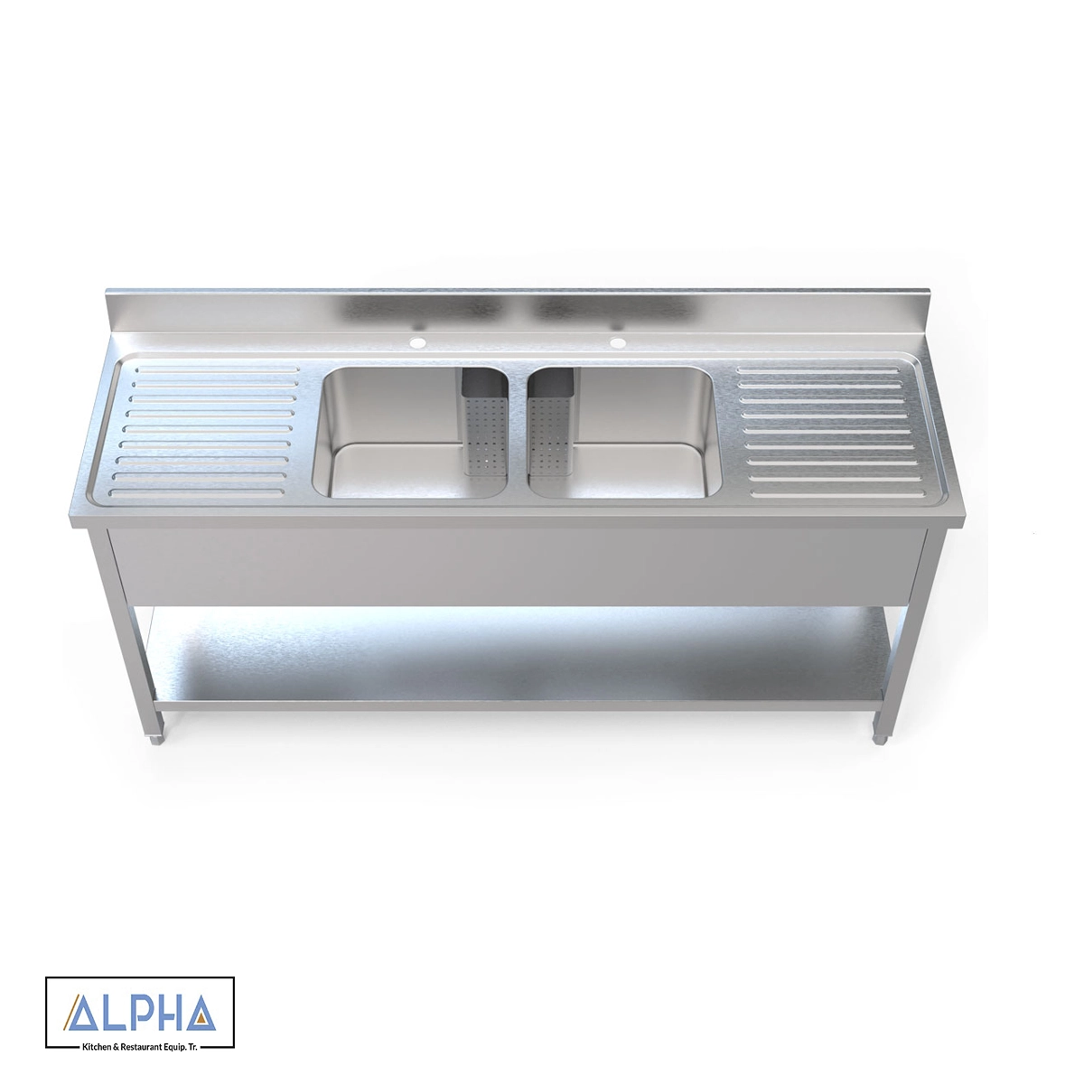 Double Bowl Sink with 2 drainer 200cm | wash basin | restaurant kitchen equipment