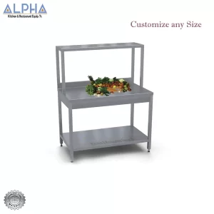 Work Table with Splash and Over Shelf | s steel work top table with back splash & undershelf | ss work table with b splash | ss kitchen work tables