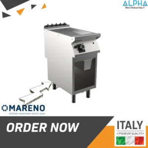 gas griddle FT94GLG FT94GLG gas griddle with smooth plate and open stand" "Professional stainless steel gas griddle for restaurant" "Mareno FT94GLG 1-zone gas griddle for commercial kitchens