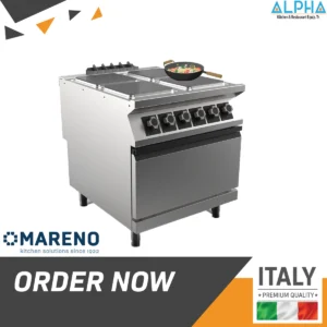 4-Hotplate Electric Range with Static Oven, 4 hotplate electric range, PC98EFEPQ electric cooker, commercial electric oven range, static electric oven GN 2/1, stainless steel kitchen range, professional cooking equipment UAE, IPX5 electric cooking range, electric range with static oven, Mareno kitchen equipment UAE, heavy-duty commercial range oven